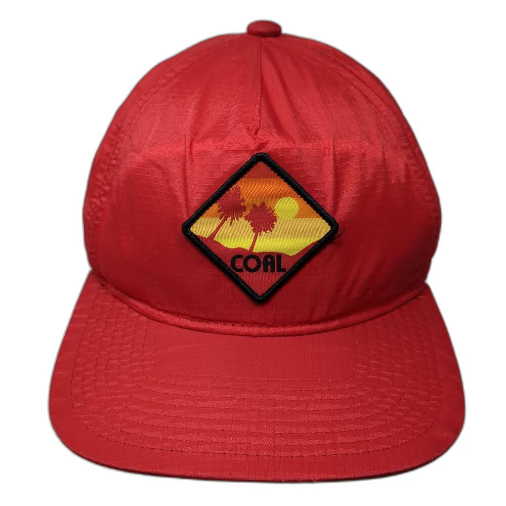 Coal 5 Panel Hat Red One Size Nylon Snapback Palm Tree Sunset Graphic Outdoor